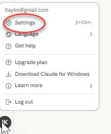 כניסה ל SETTINGS בקלוד עיצוב אתרים וממשקים uix - כניסה לקונפיגורציה של קלוד